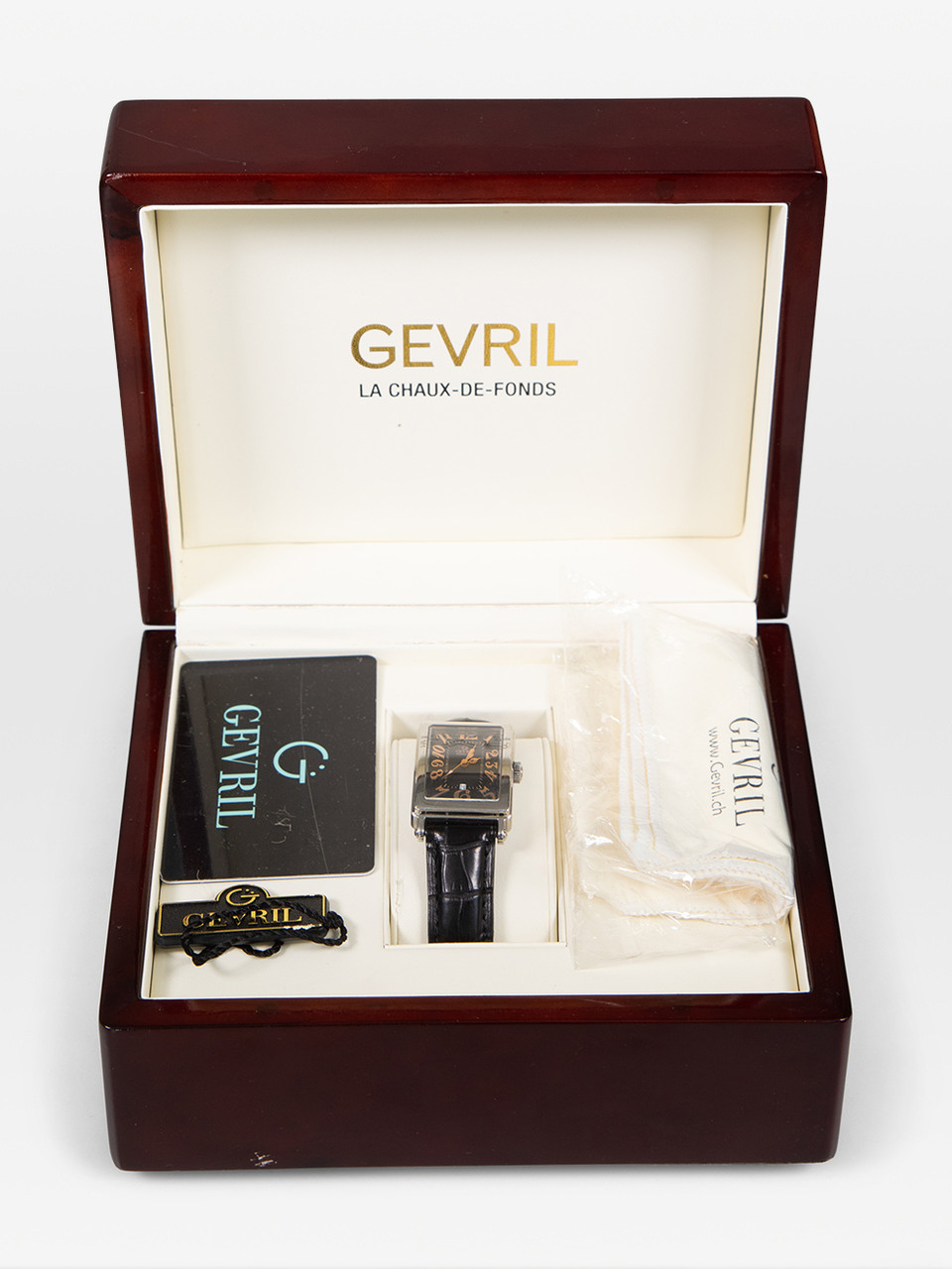 Gevril Black Leather Embossed Avenue of Americas Watch