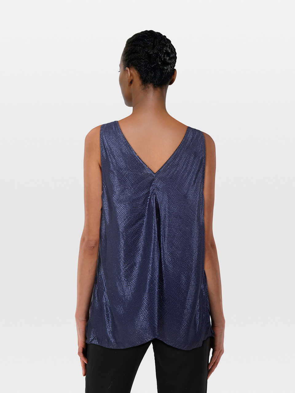 Forte_Forte Navy Metallic V-Neck Tank Top
