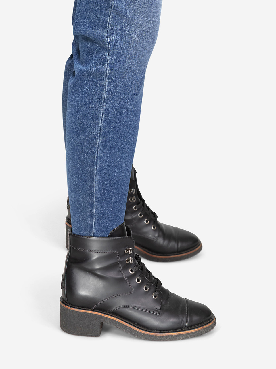 Chanel Black Leather Combat CC Boots