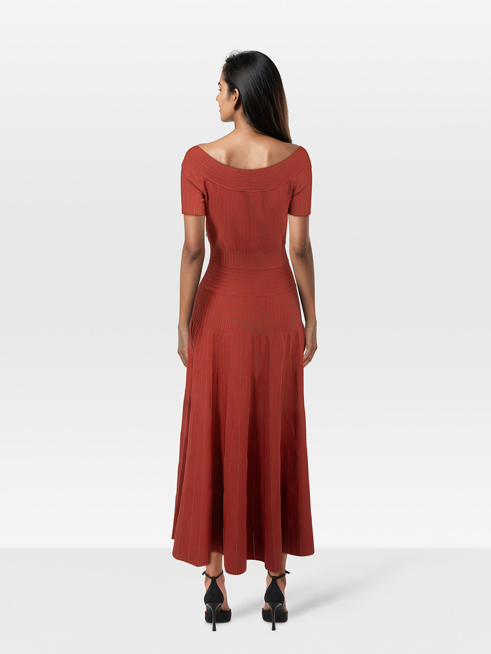 CASASOLA Brick Red Short Sleeve Midi Dress
