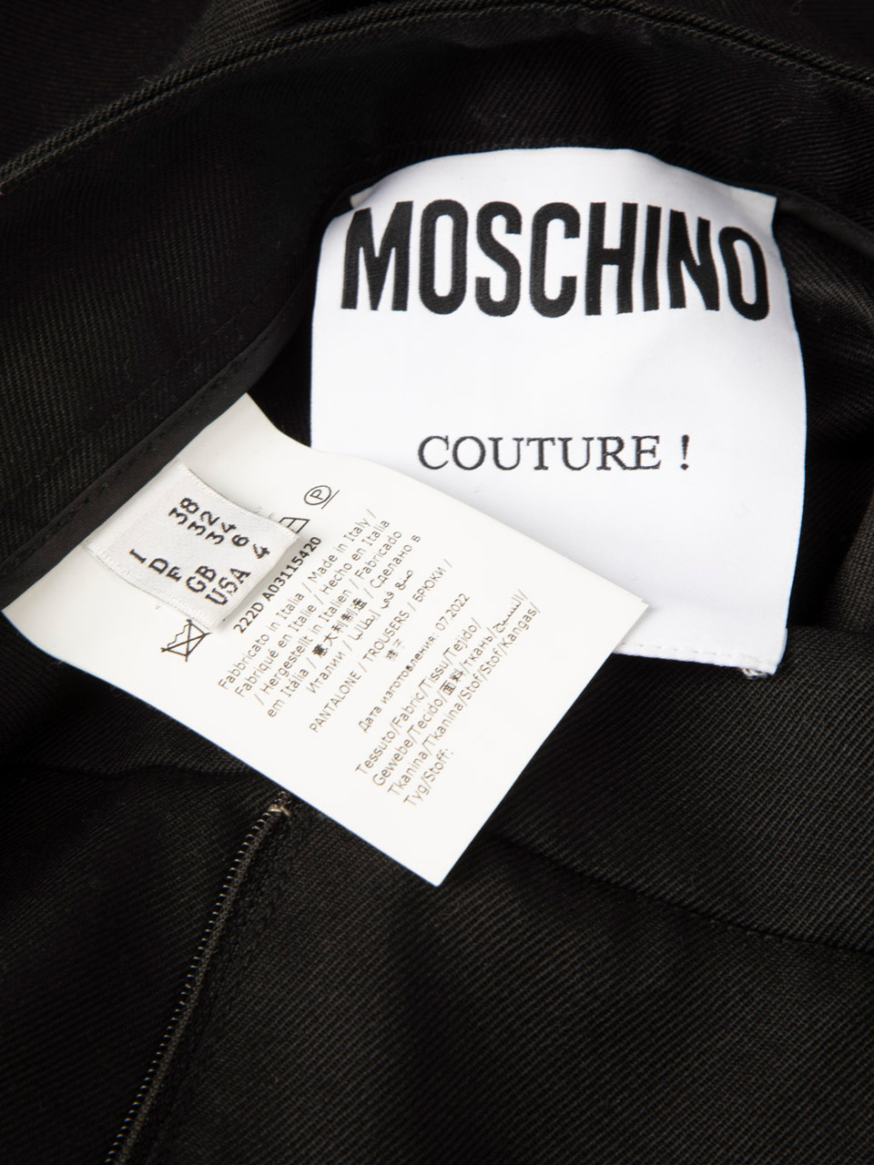 Moschino Black Virgin Wool Straight Leg Trousers