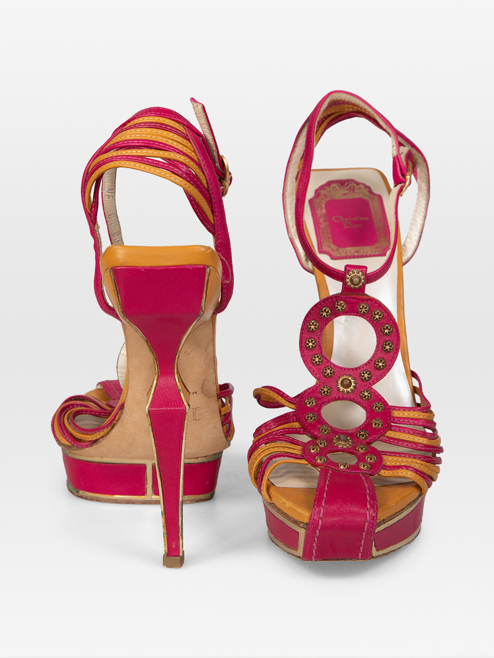 Dior Strappy Pink & Orange Leather Heels