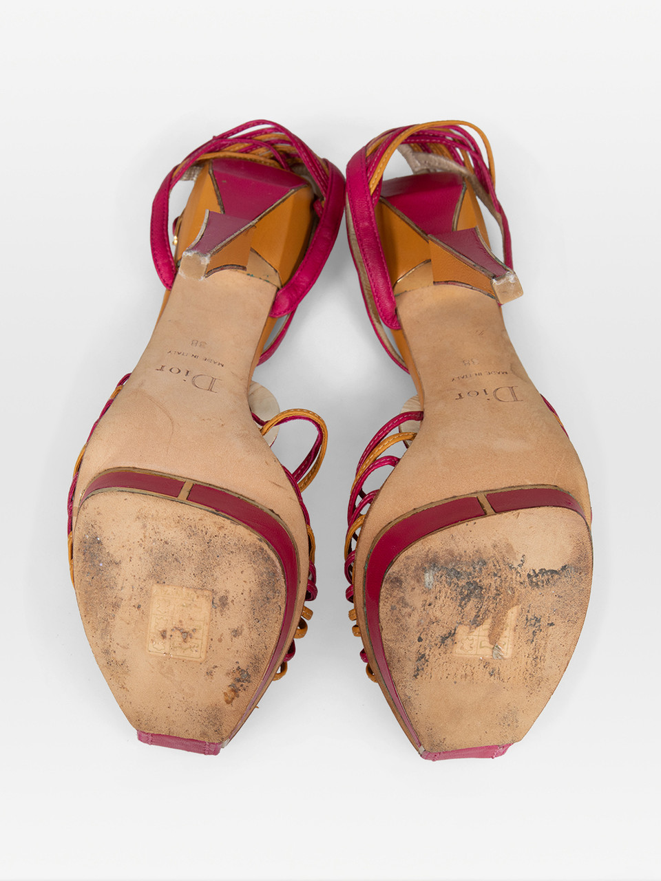 Dior Strappy Pink & Orange Leather Heels