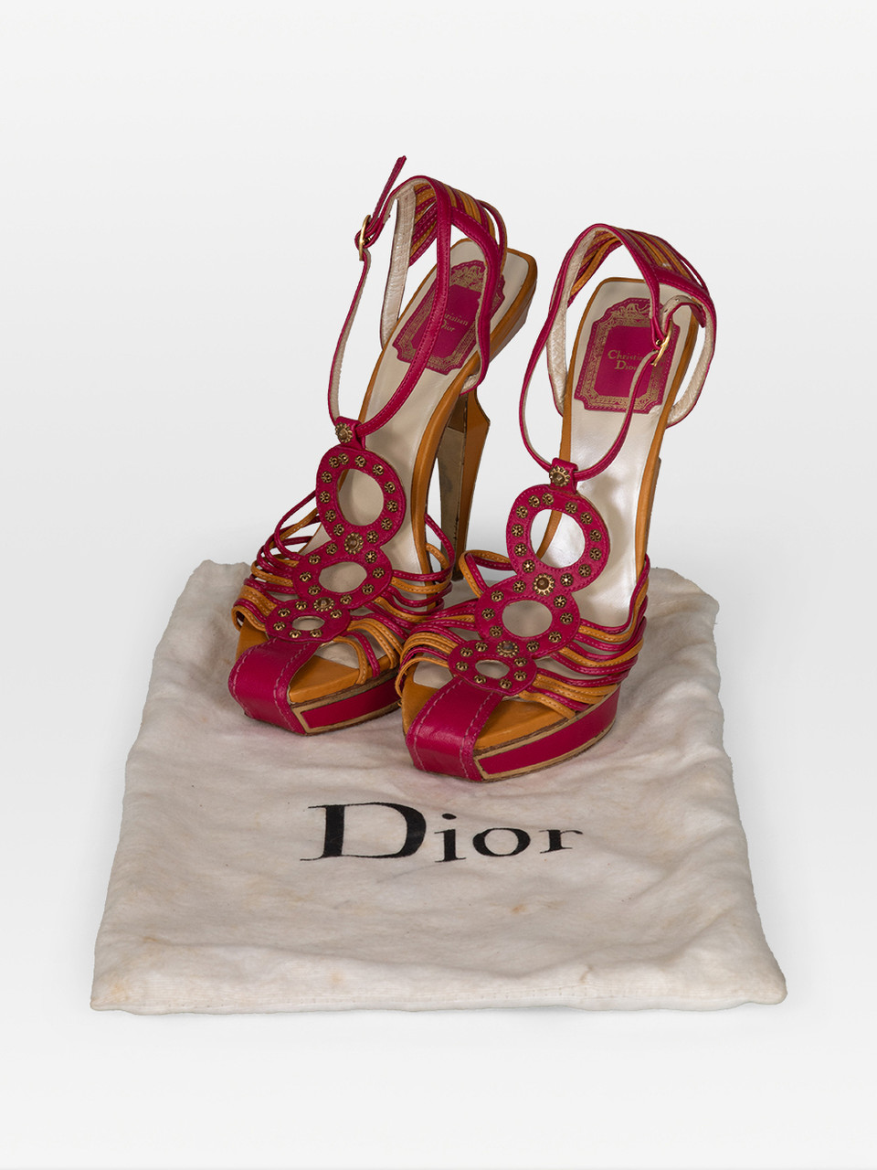 Dior Strappy Pink & Orange Leather Heels