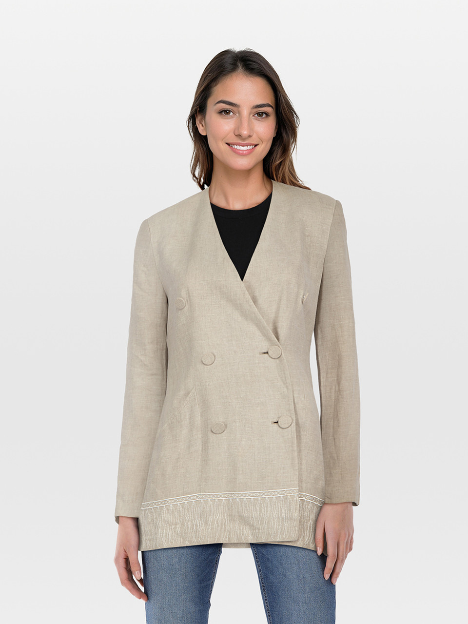 Emporio Armani Beige Double Breasted Buttoned Blazer