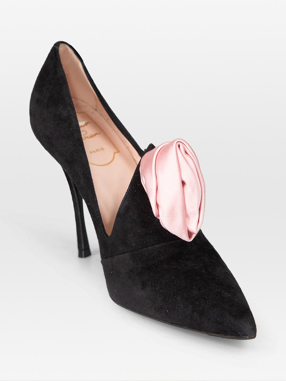 Roger Vivier Black Suede Sin Rose 'N Roll Heels