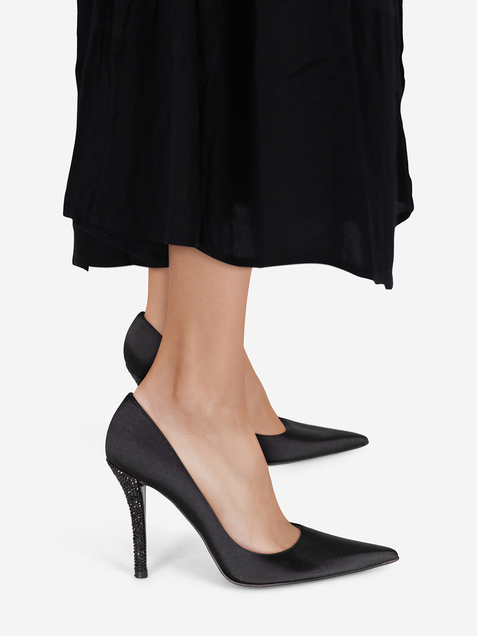 Stuart Weitzman Black Rhinestone Embellished Heels