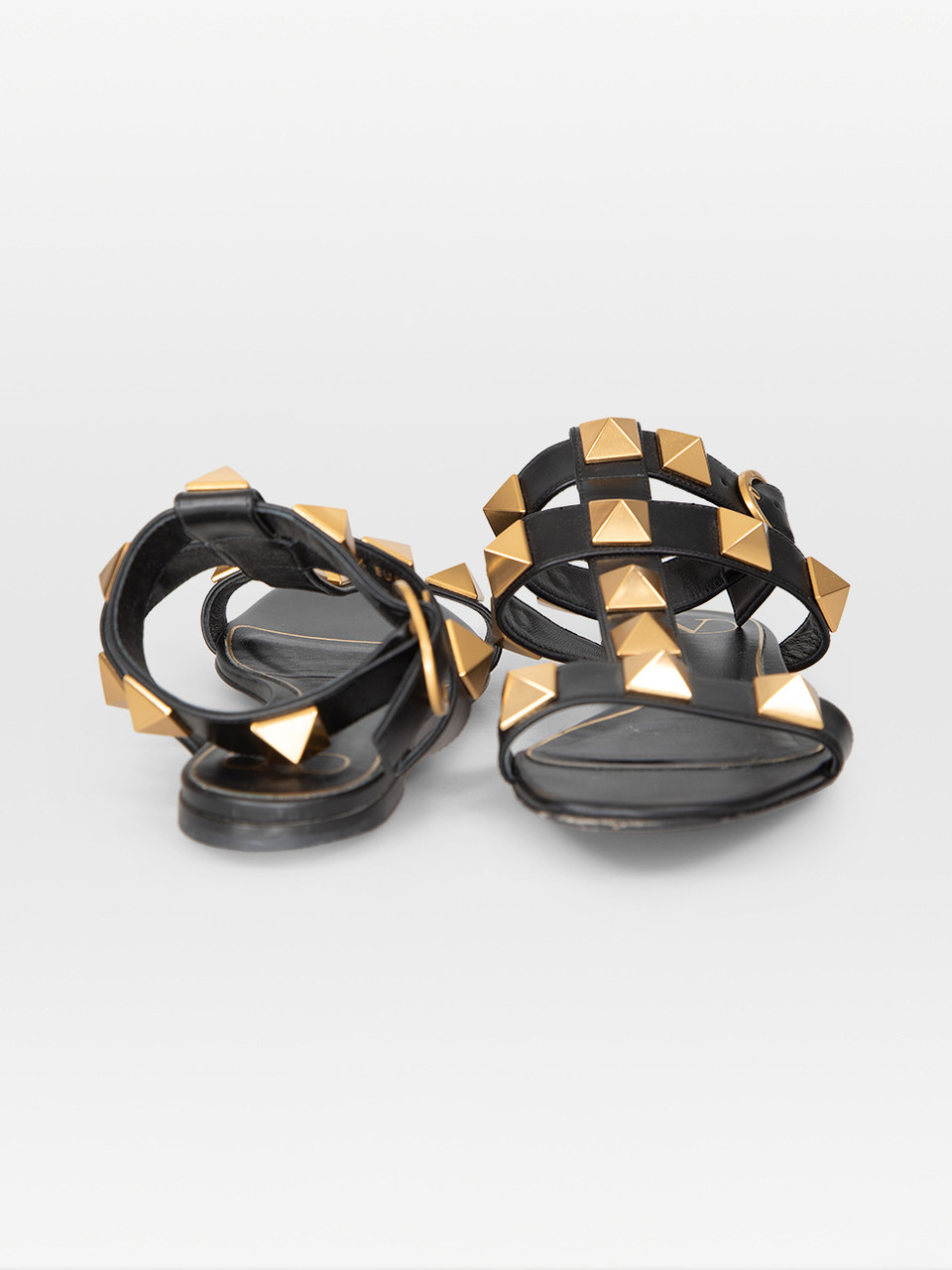 Valentino Garavani Black Leather Roman Stud Sandals