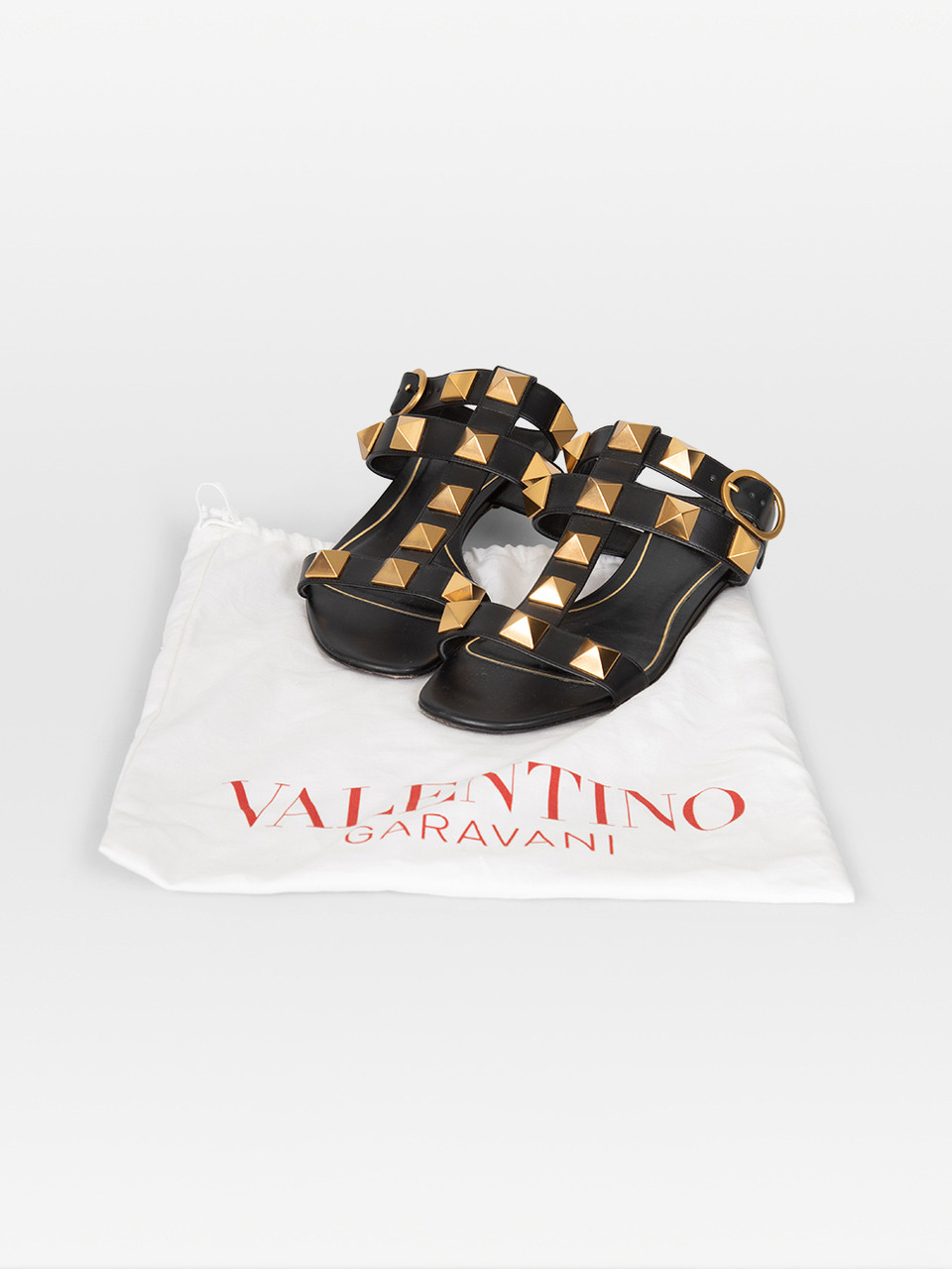 Valentino Garavani Black Leather Roman Stud Sandals