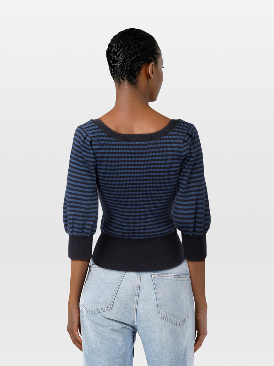 Cefinn Blue Wool Striped Knit Jumper