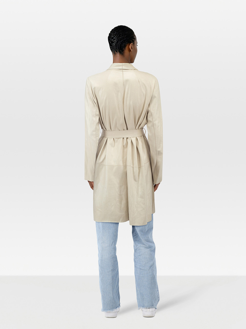 Rozae Nichols Ecru Leather Belted Mid Length Coat