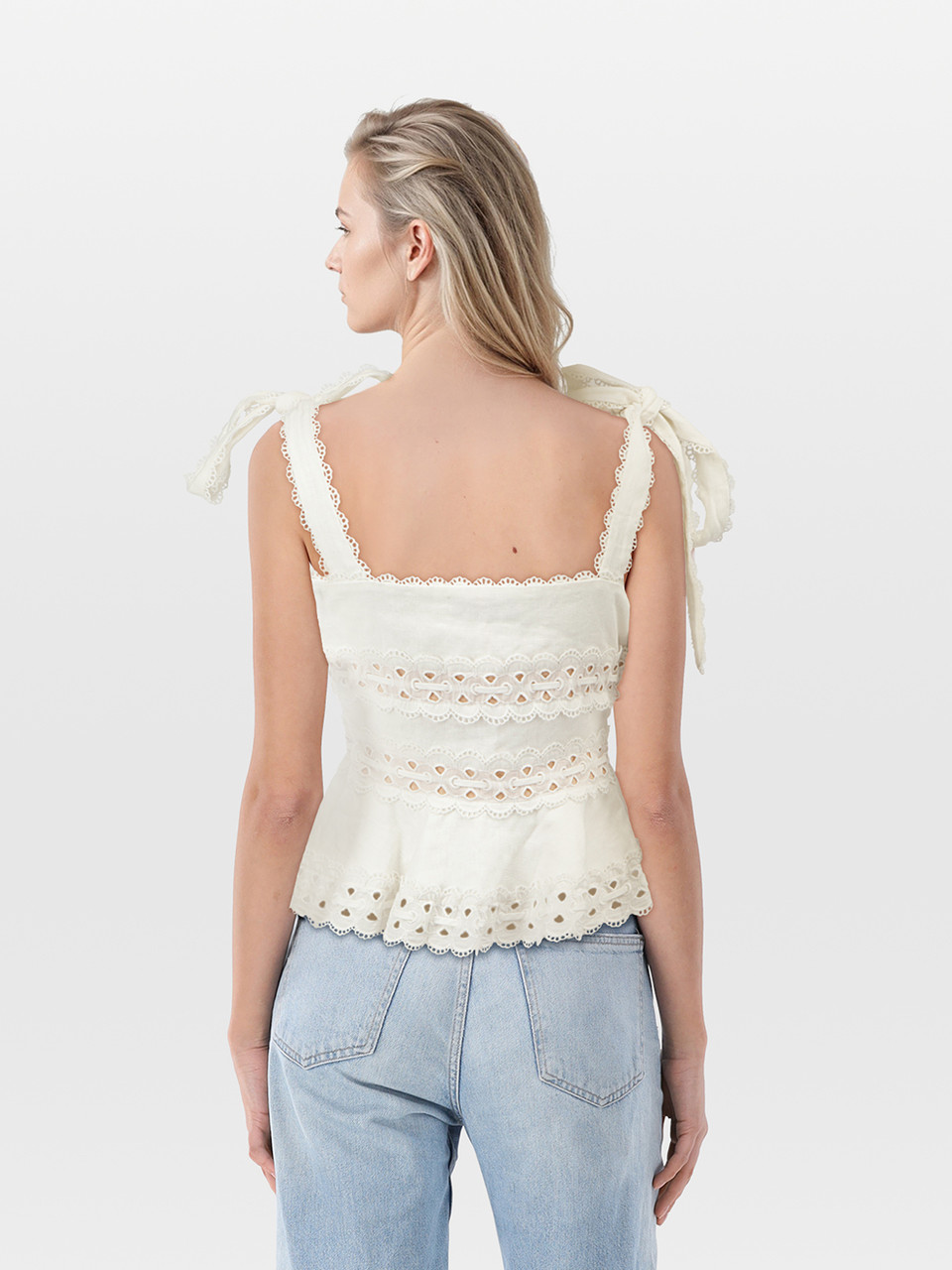 Zimmermann White Sleeveless Lace Trim Top