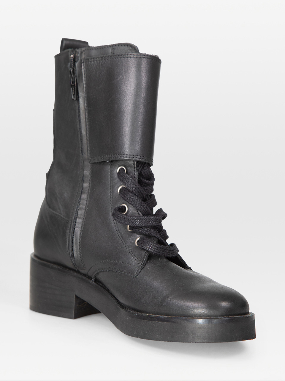 The Kooples Black Leather Buckle Mid Calf Boots