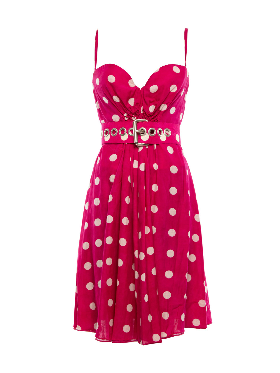 Ermanno Scervino Silk Polka Dot Belted Knee-Length Dress