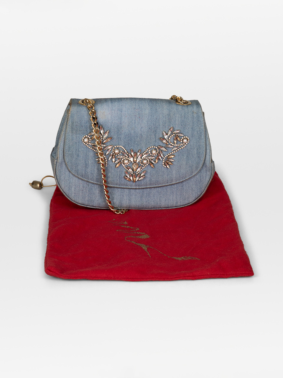 Rene Caovilla Blue Denim Embellished Crossbody Bag