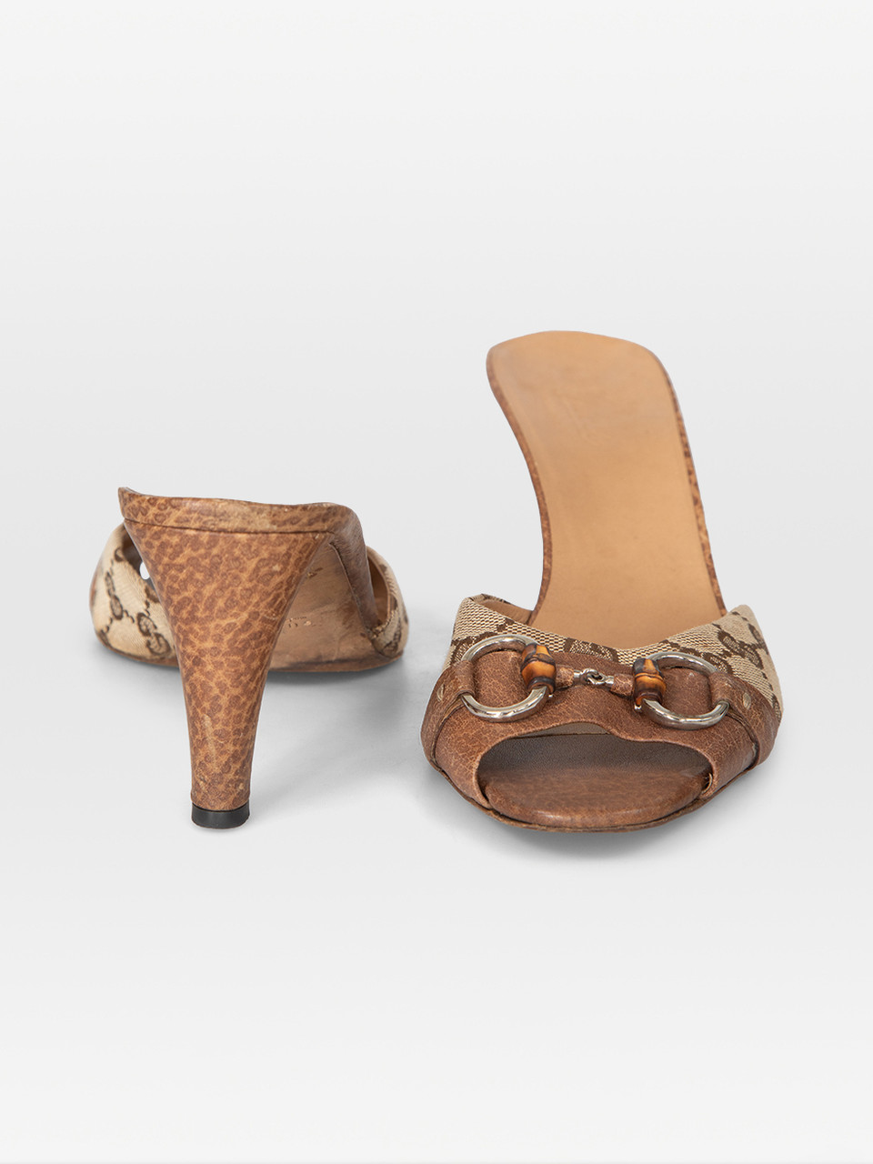 Gucci Brown GG Monogram Horse Bit Mules