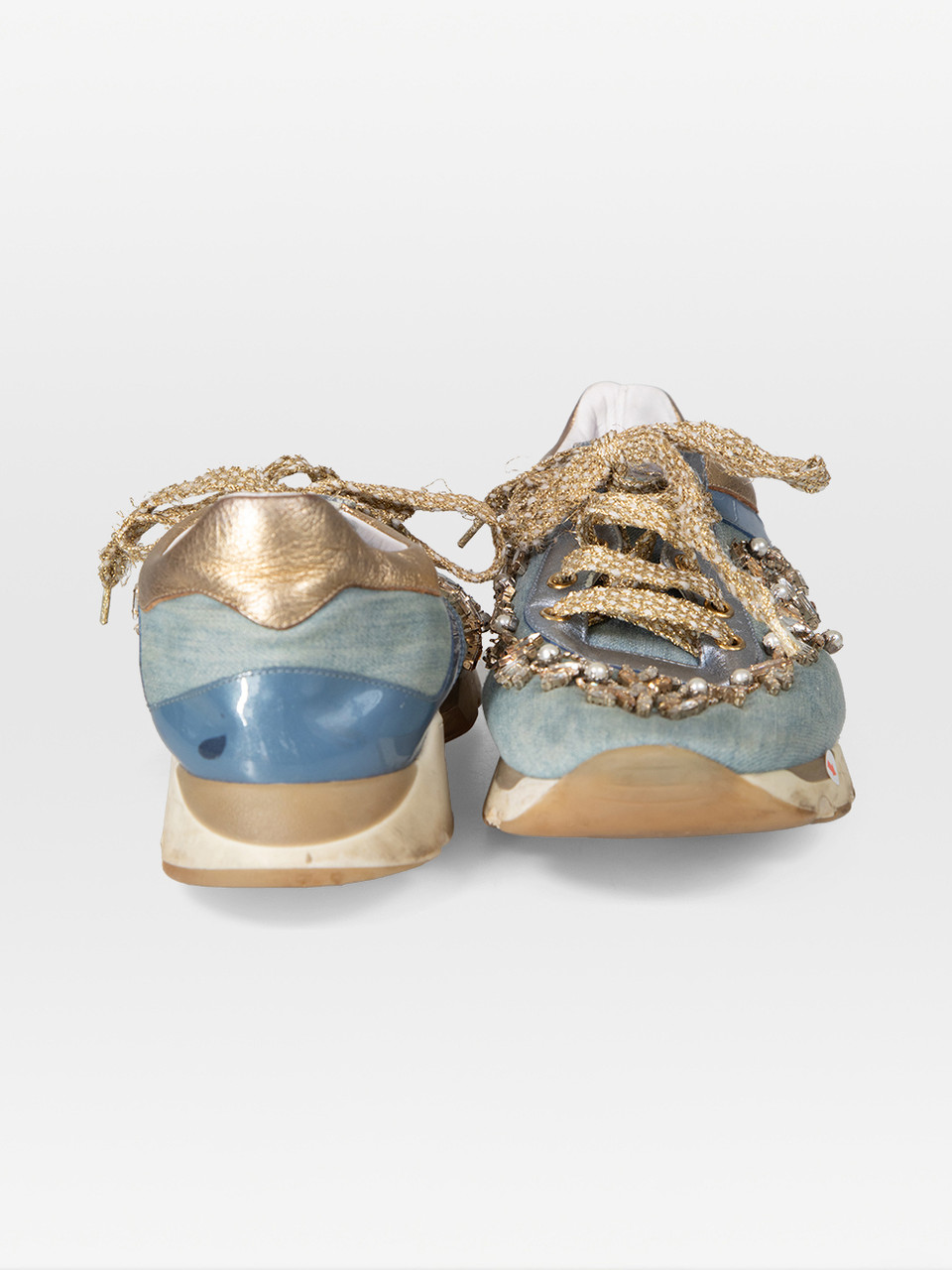 Rene Caovilla Blue Denim Embellished Trainers