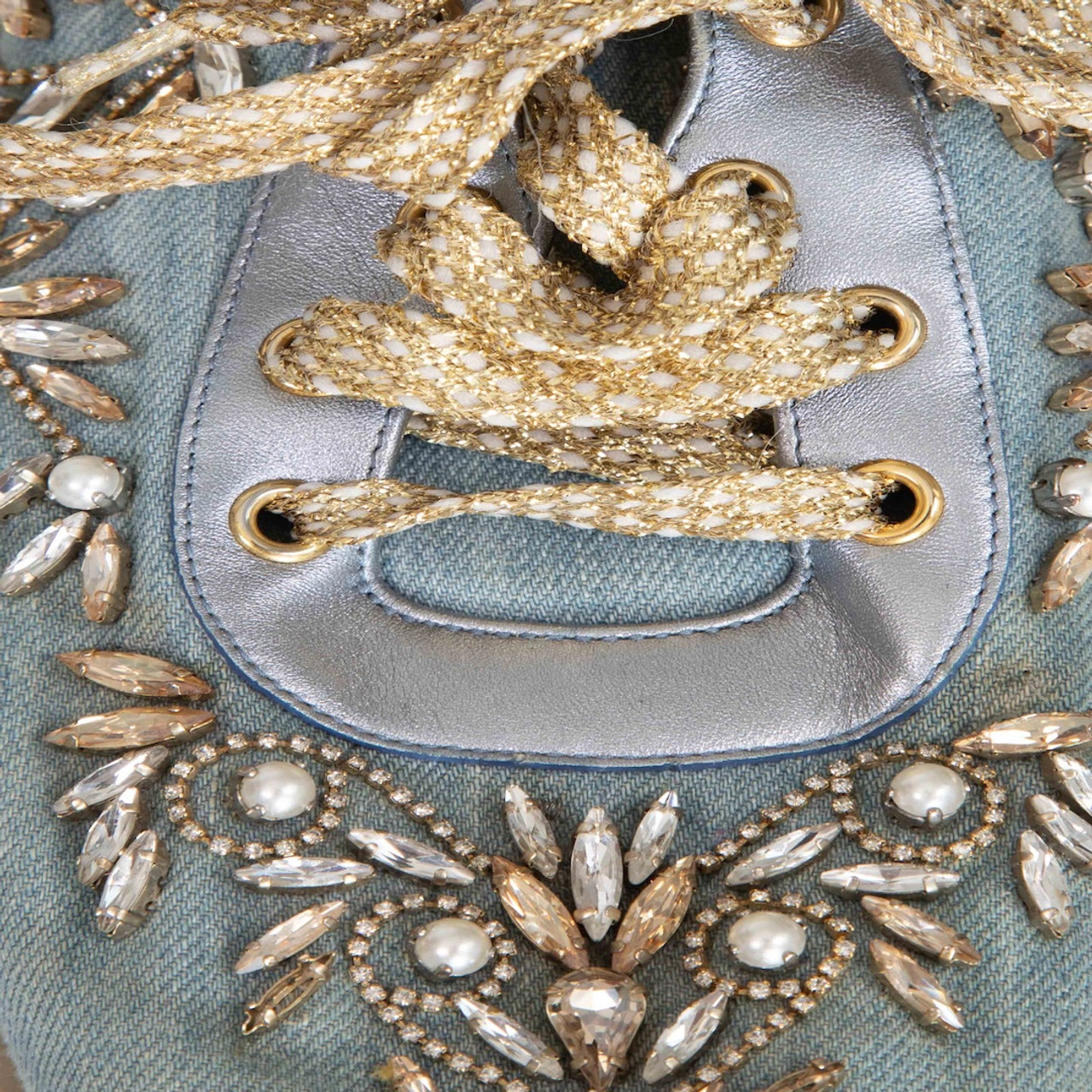Rene Caovilla Blue Denim Embellished Trainers