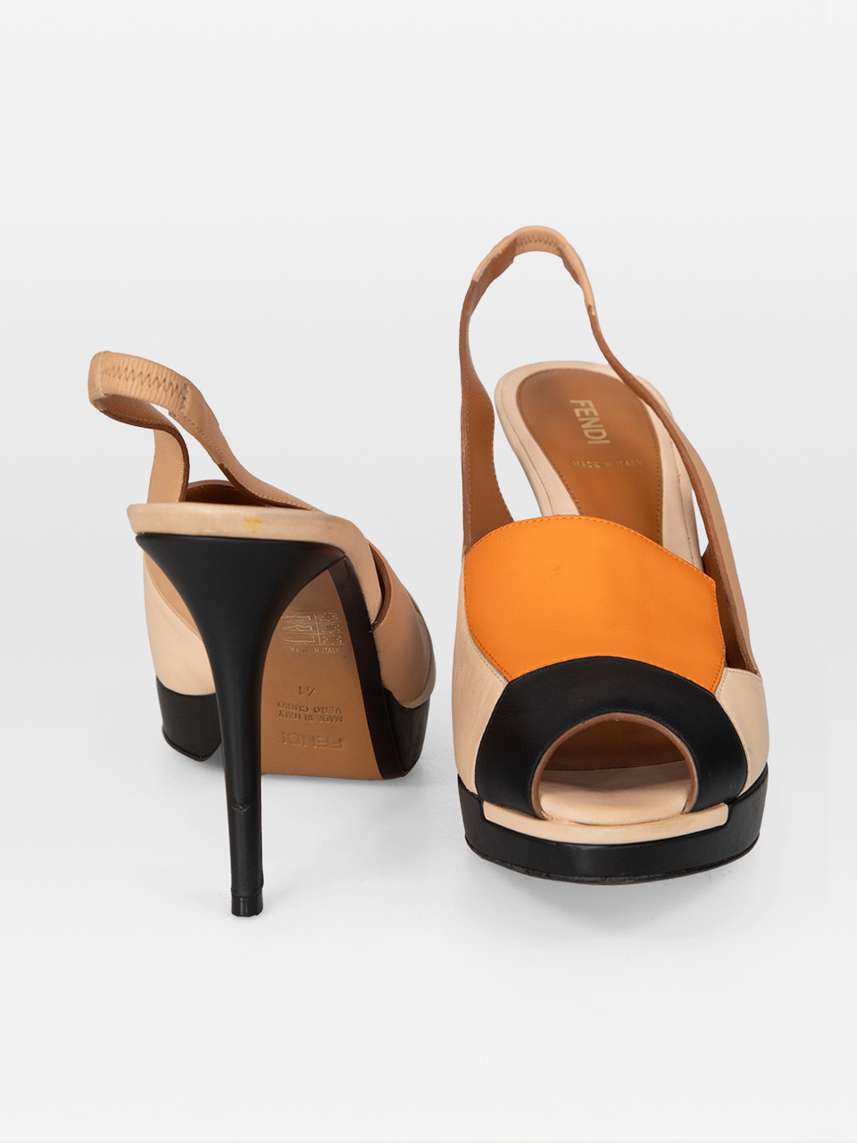 Fendi Panelled Leather Peep Toe Slingback Heels