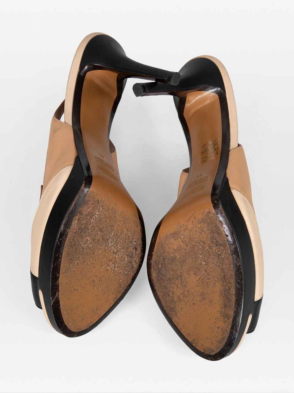 Fendi Panelled Leather Peep Toe Slingback Heels
