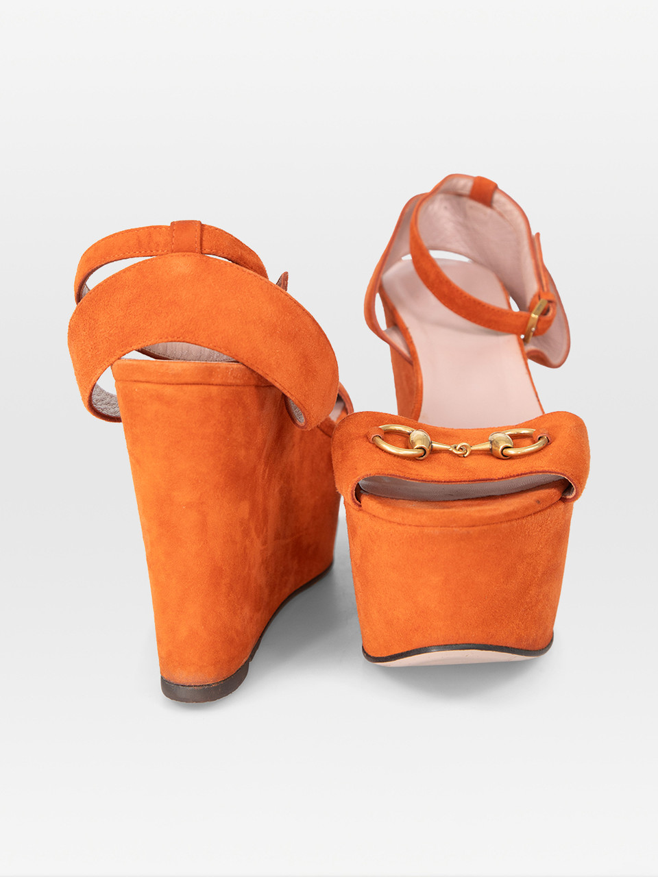 Gucci Orange Suede Horsebit Platform Sandals