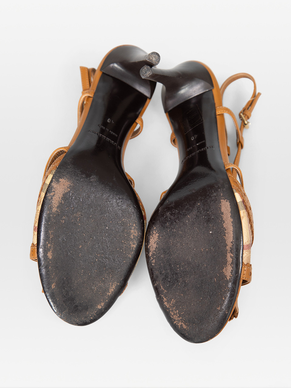 Burberry Brown Leather Sling Back Nova Check Heels