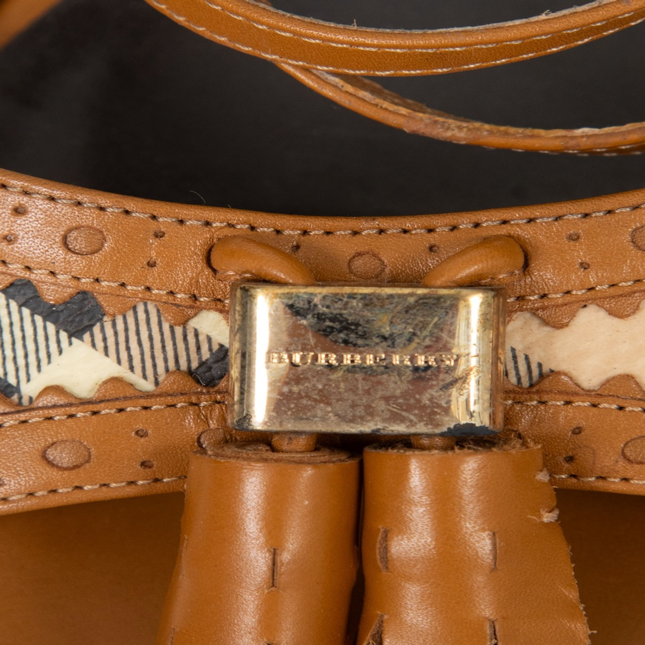 Burberry Brown Leather Sling Back Nova Check Heels