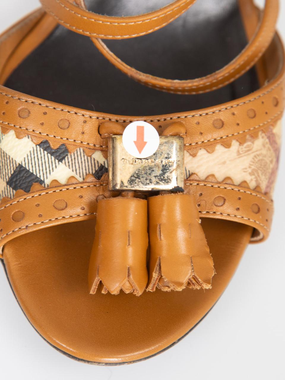 Burberry Brown Leather Sling Back Nova Check Heels