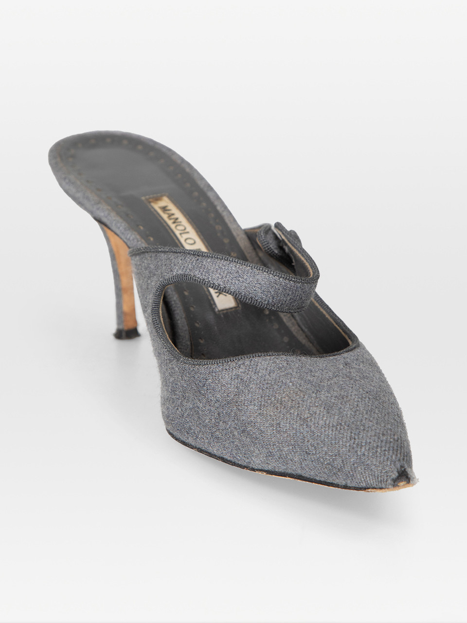 Manolo Blahnik Grey Pointed Toe Mules