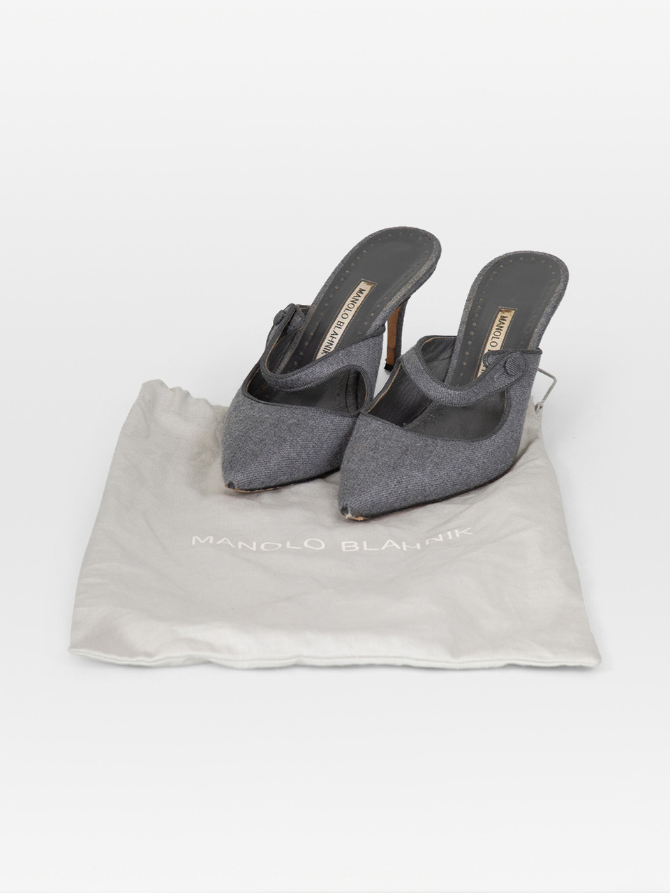 Manolo Blahnik Grey Pointed Toe Mules