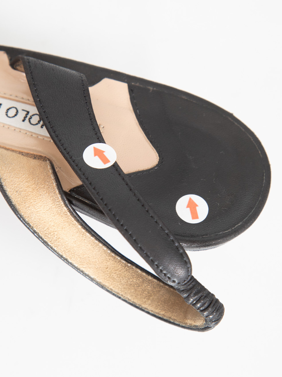 Manolo Blahnik Black Leather Slingback Kitten Heels