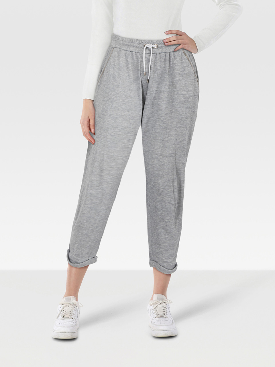 Brunello Cucinelli Grey Jersey Bead Trim Joggers Brunello Cucinelli Grey Jersey Bead Trim Joggers