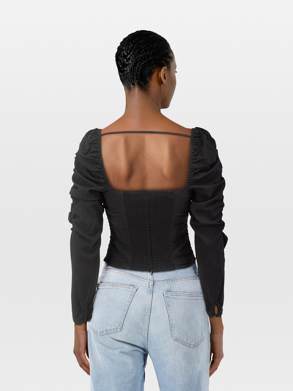Reformation Black Plunge Neck Long Sleeve Top