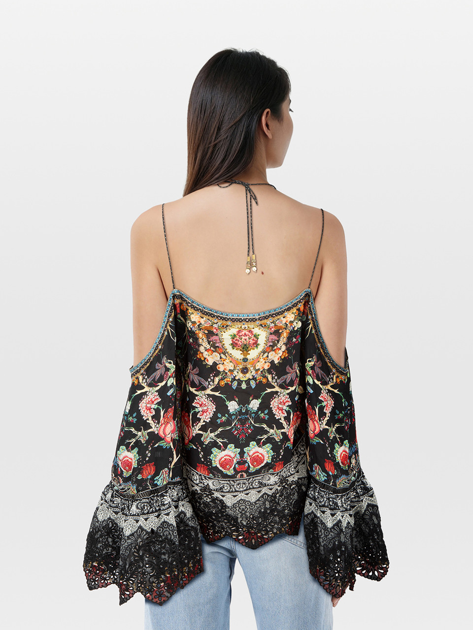 Camilla Floral Print Silk Embellished Top