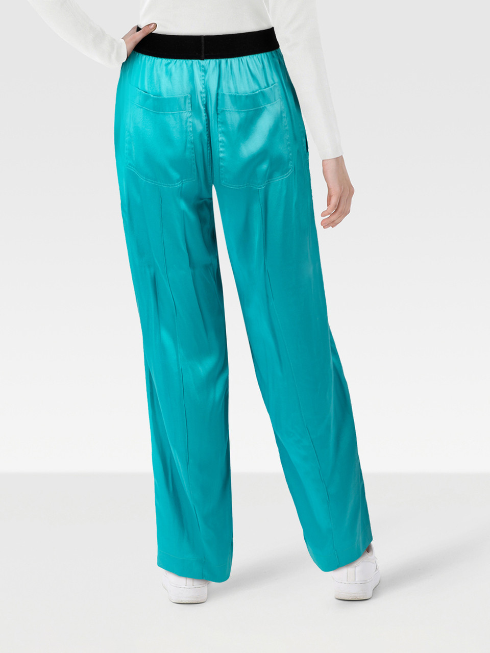 Tom Ford Blue Silk Logo Band Straight Leg Trousers