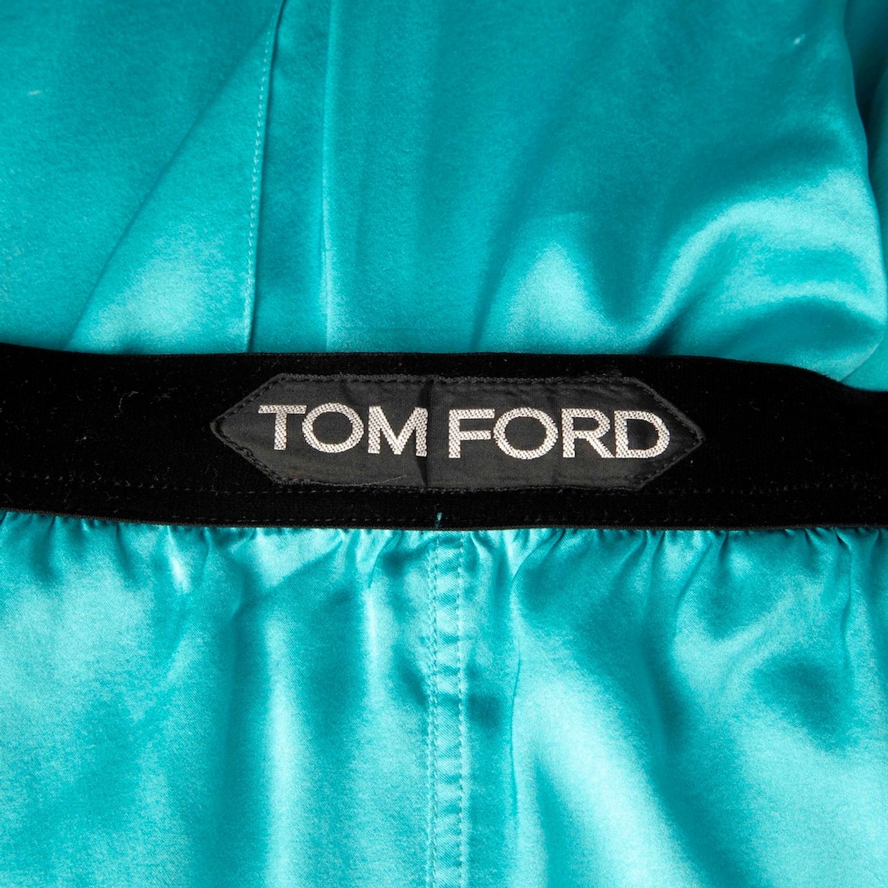 Tom Ford Blue Silk Logo Band Straight Leg Trousers