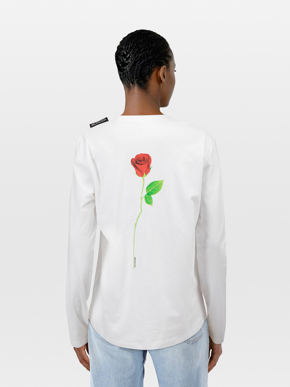Balenciaga White Rose Print Long Sleeve Top