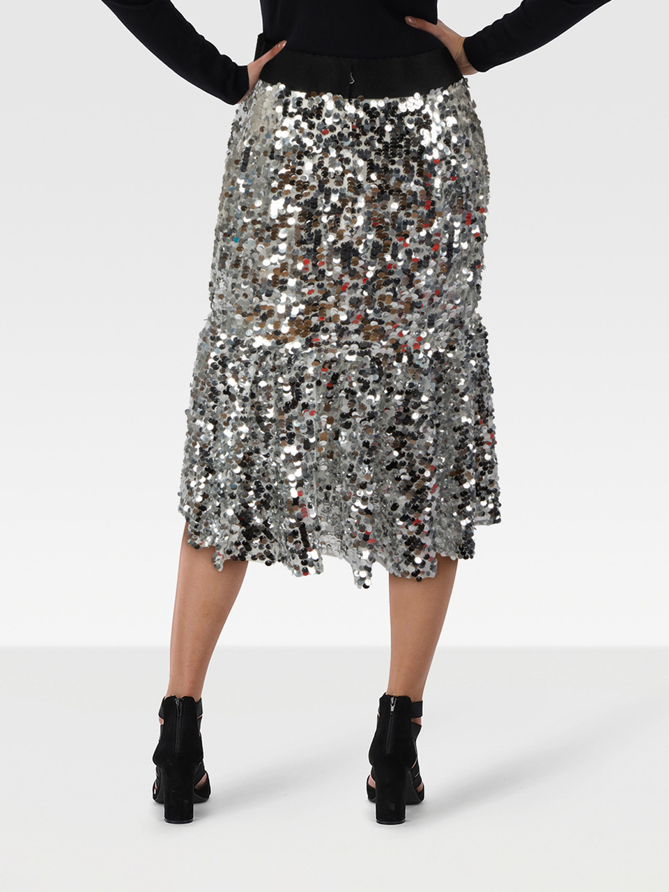 Dolce & Gabbana Silver Sequinned Midi Skirt