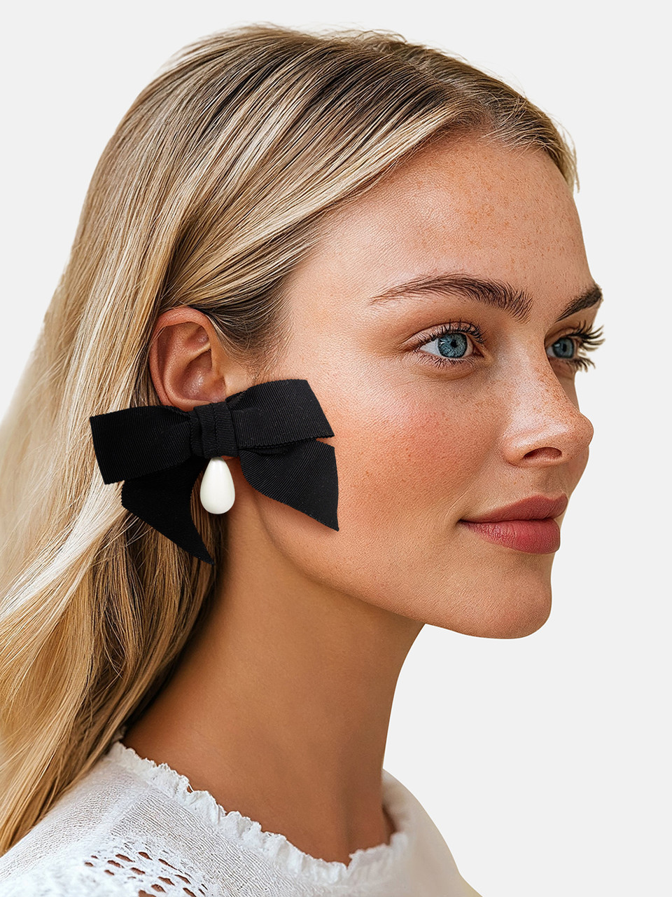 Burberry Black Oversized Bow & Faux Pearl Earrings