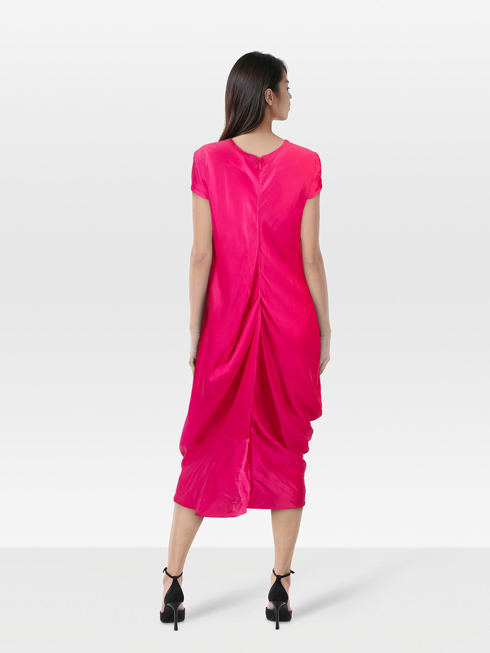 Alexander McQueen Pink Silk Draped Midi Dress