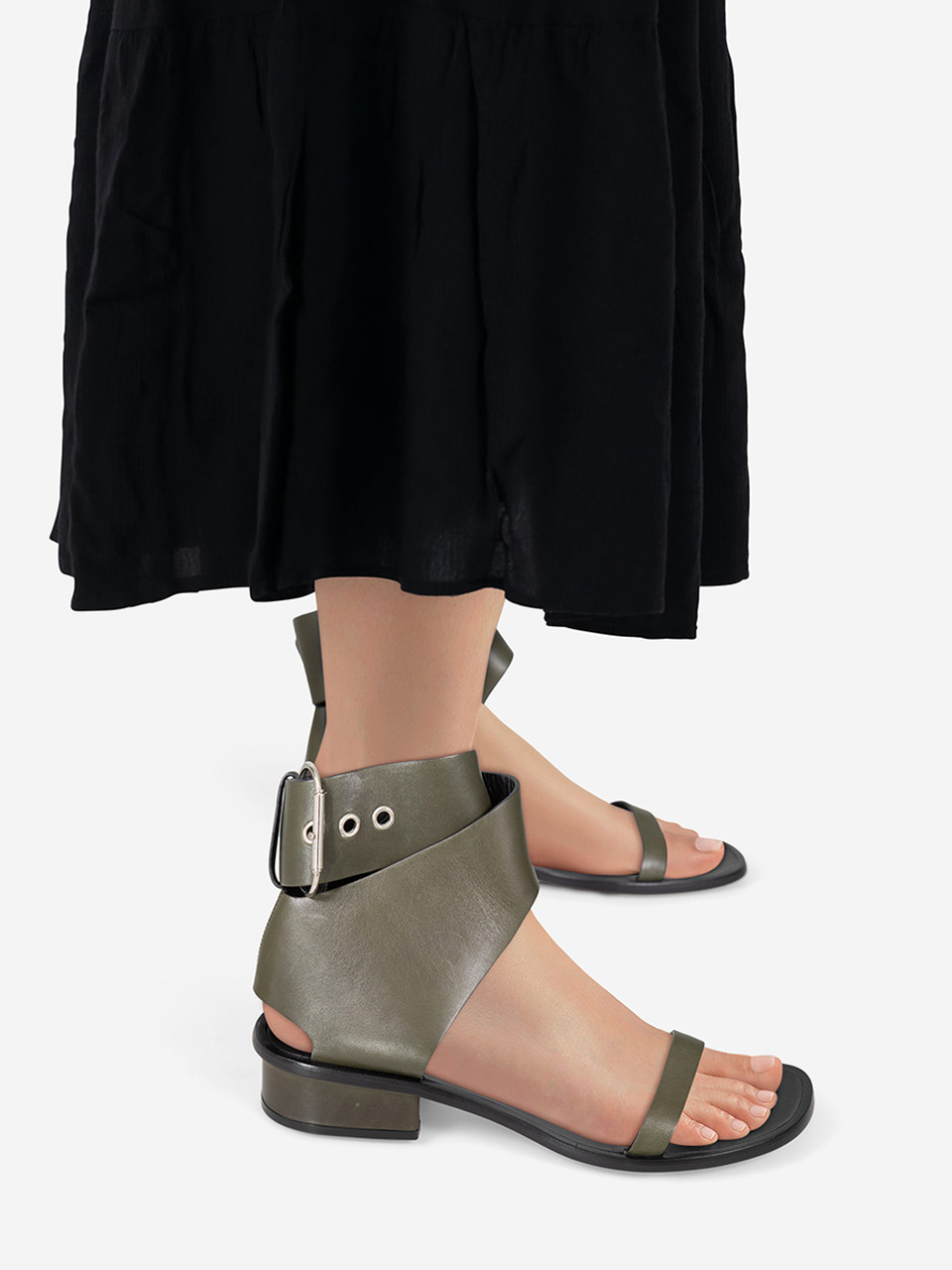 Céline Khaki Leather Buckled Sandals