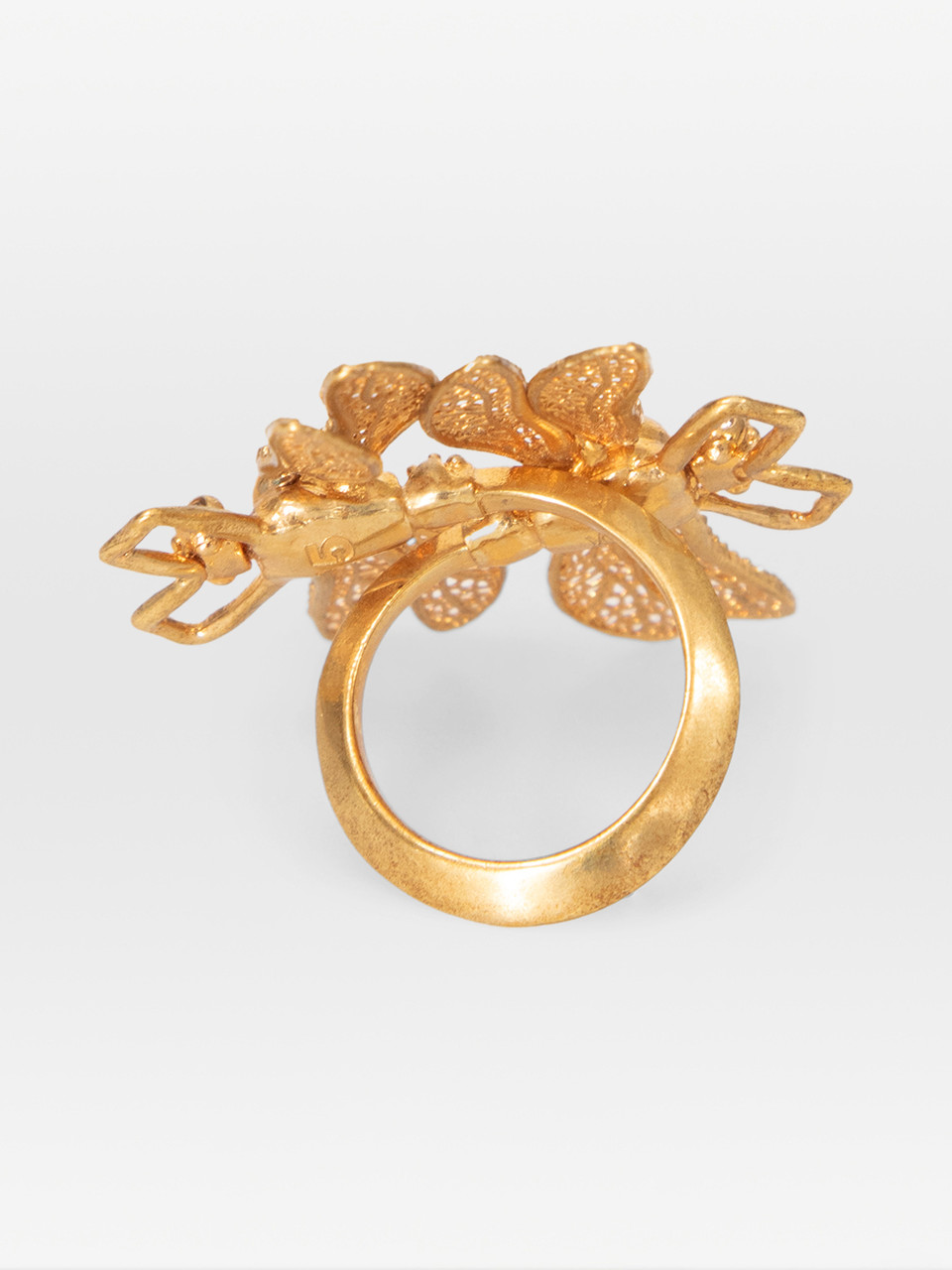 Alexander McQueen Gold Twin Skull Dragonfly Filigree Ring
