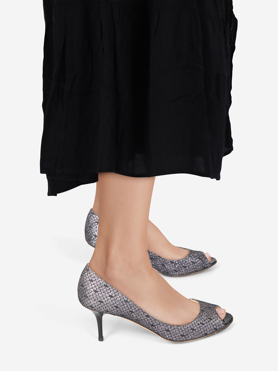 Jimmy Choo Silver Peep Toe Glitter Heels