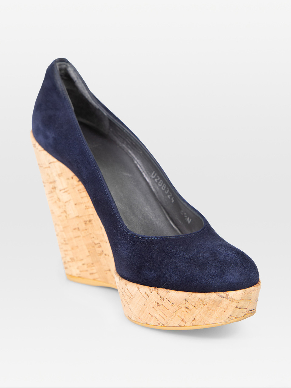 Stuart Weitzman Navy Suede Cork Heel Wedges