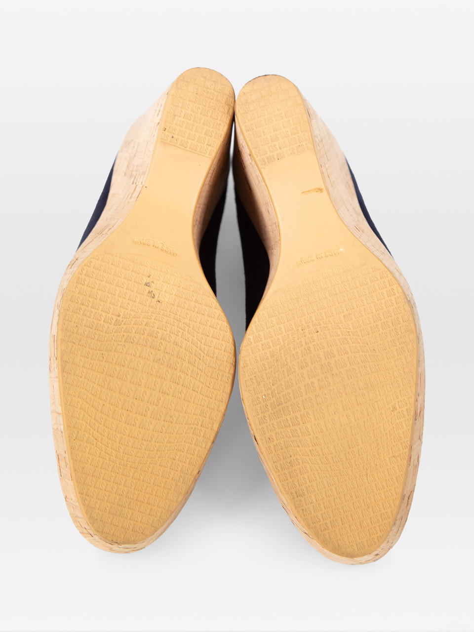 Stuart Weitzman Navy Suede Cork Heel Wedges