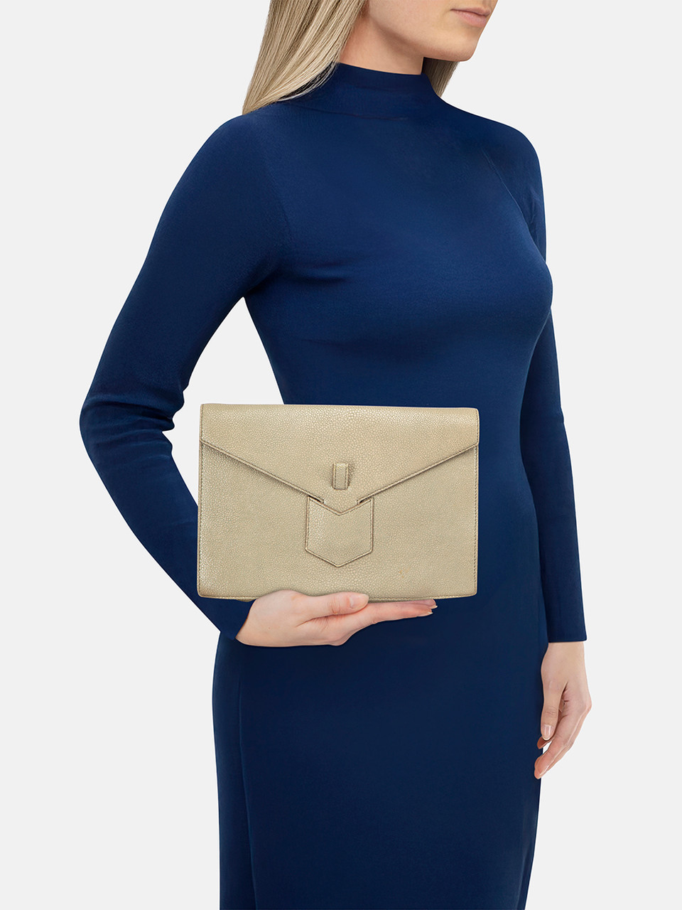 Saint Laurent Grey Stingray Embossed Leather Clutch