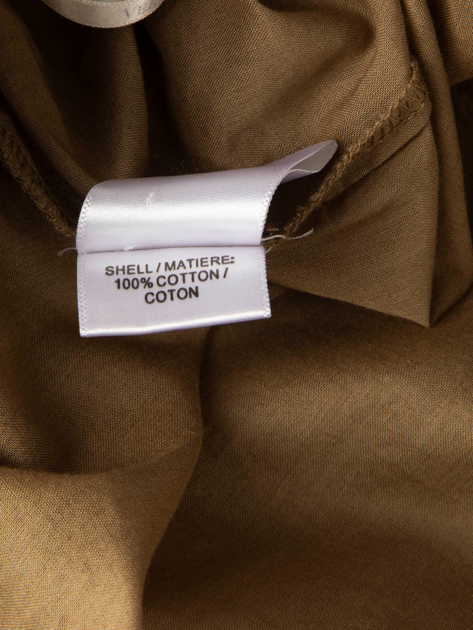 Vera Wang Khaki Ruched Detail Sheer Top
