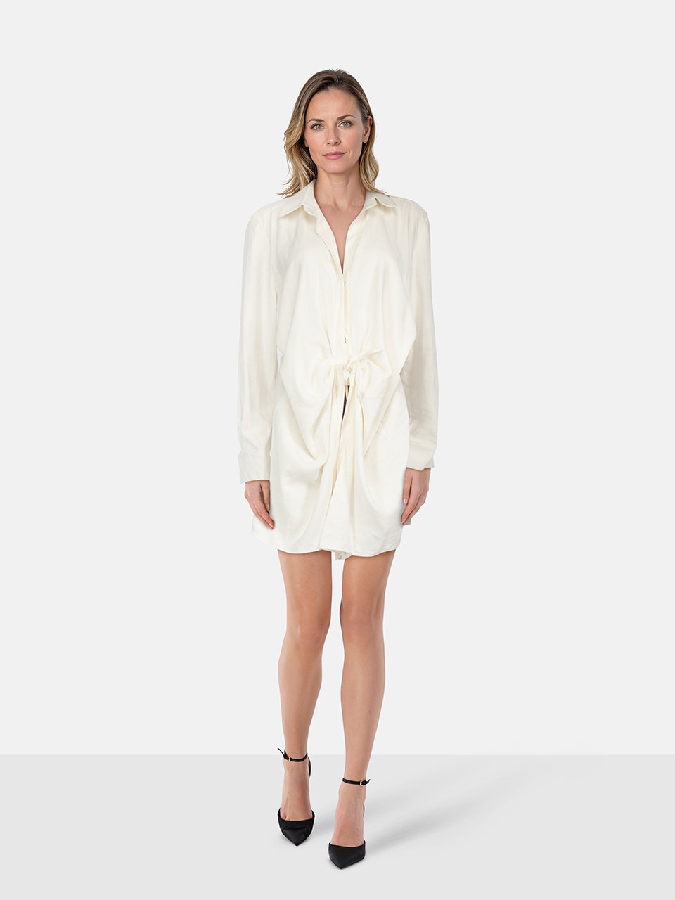 Moos Studio White Shirt Drawstring Mini Dress