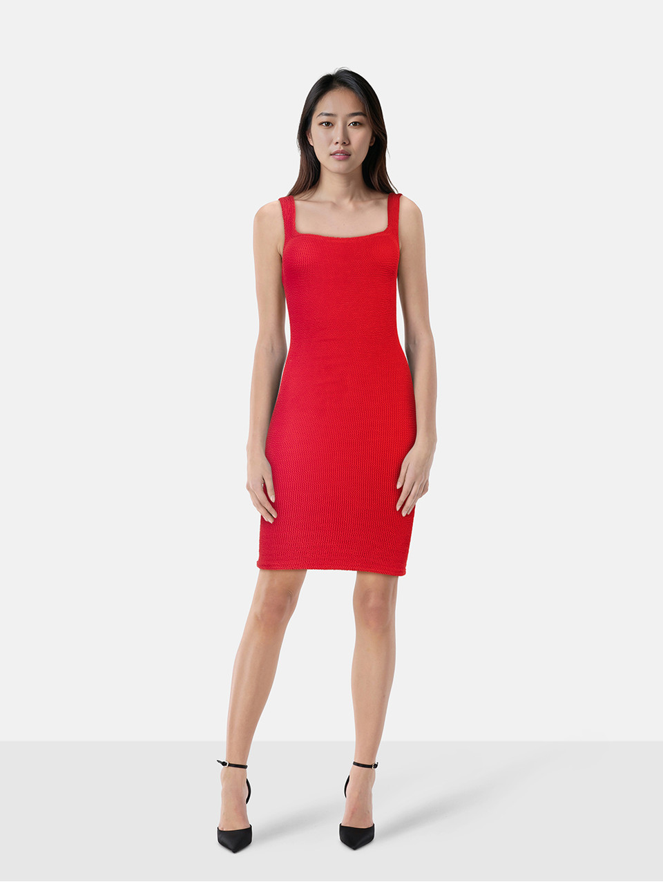 Hunza G Red Bodycon Crinkle Sleeveless Dress