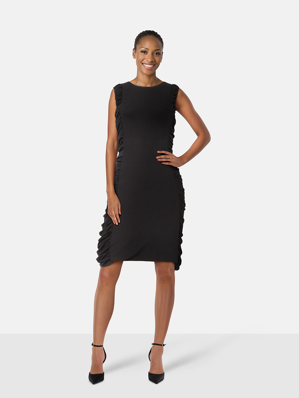 Max Mara Black Bodycon Ruched Knee Length Dress Max Mara Black Bodycon Ruched Knee Length Dress